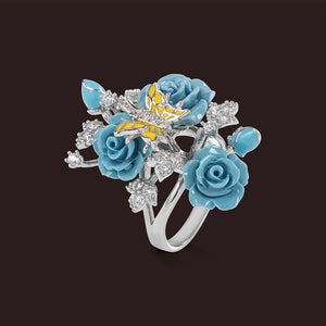 "Fluttering Blossoms of Love" Ring - Light Blue