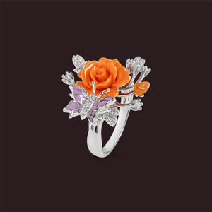 "Fluttering Blossoms of Love" Ring - Orange