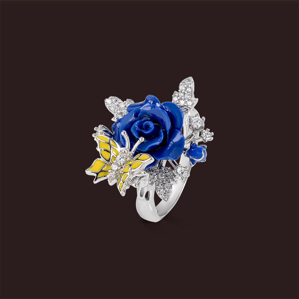 "Fluttering Blossoms of Love" Ring - Blue