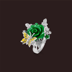 "Fluttering Blossoms of Love" Ring - Green