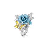 "Fluttering Blossoms of Love" Ring - Light Blue