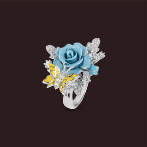 "Fluttering Blossoms of Love" Ring - Light Blue