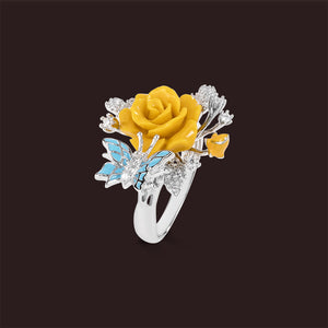 "Fluttering Blossoms of Love" Ring - Yellow