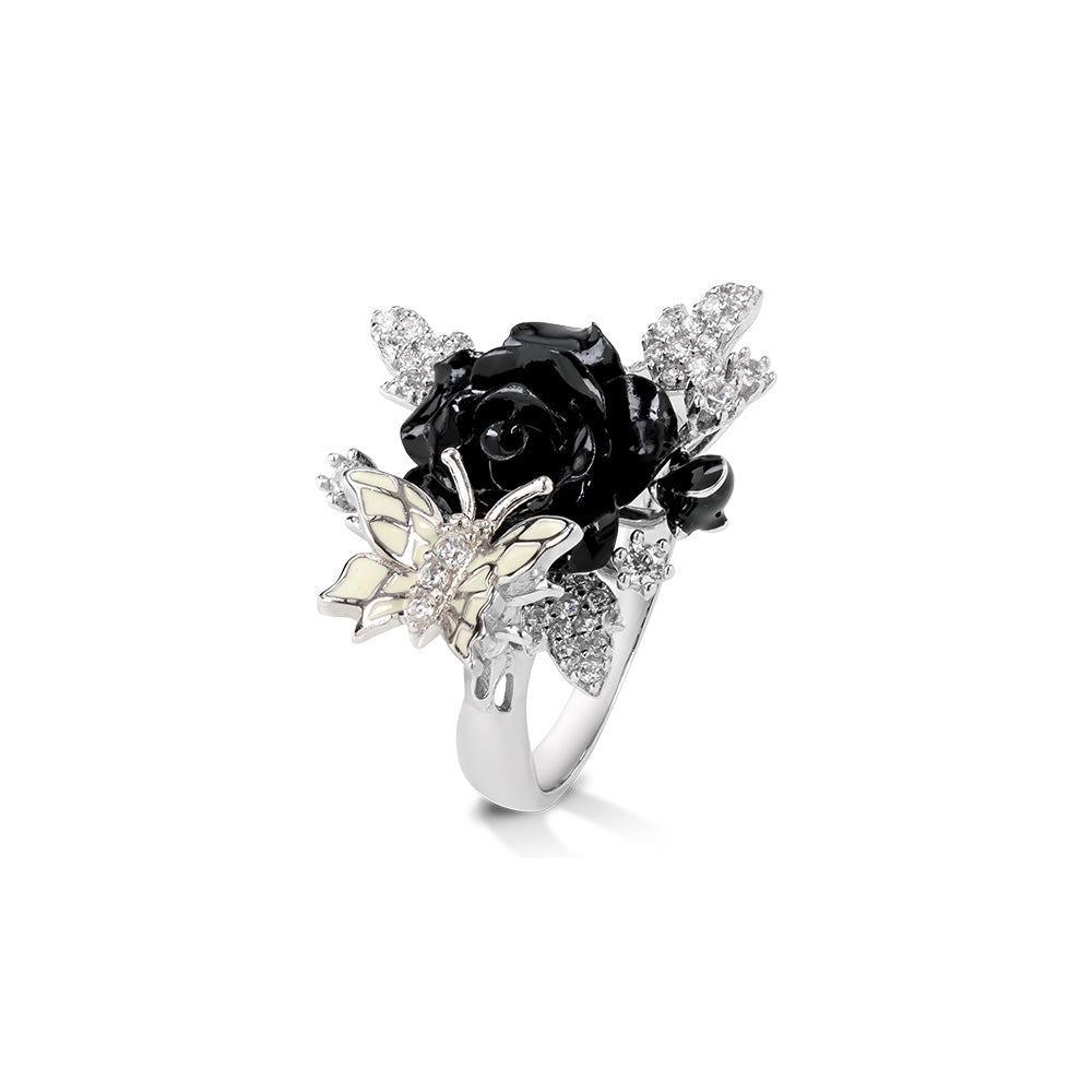 "Fluttering Blossoms of Love" Ring - Black