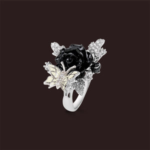 "Fluttering Blossoms of Love" Ring - Black