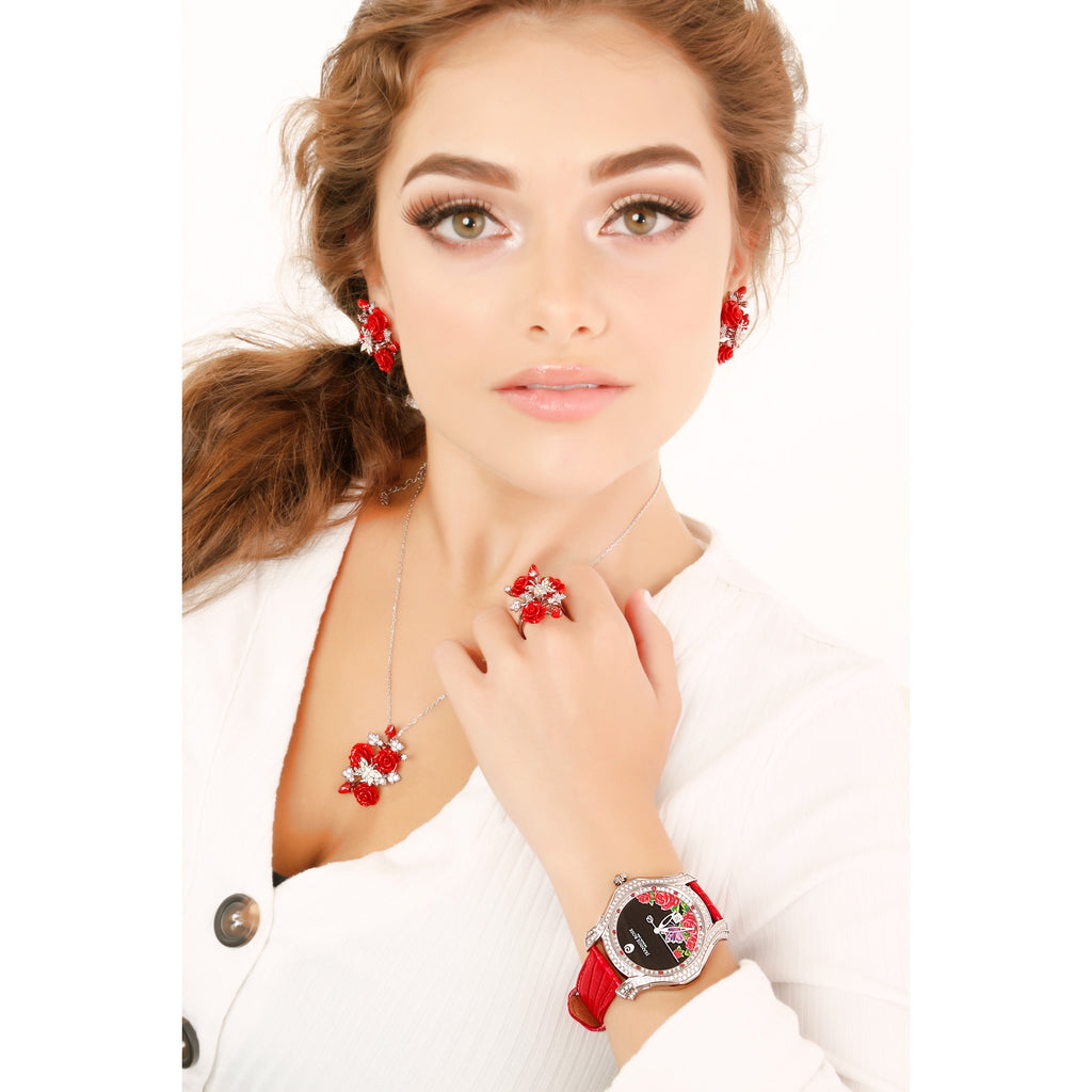 "Fluttering Blossoms of Love" Necklace - Red
